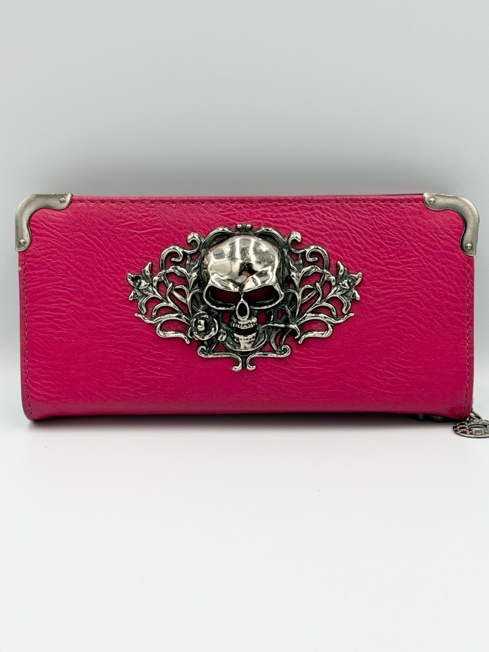 Women's Hot Pink Skull-Embellished Wallet